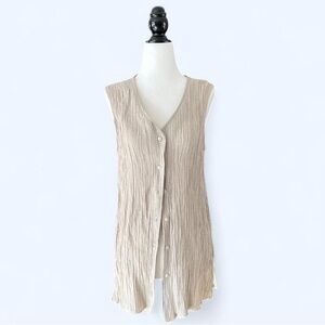 Vintage 90s Express Beige Cream Ribbed Button Sleeveless Boho Vest Shirt Medium